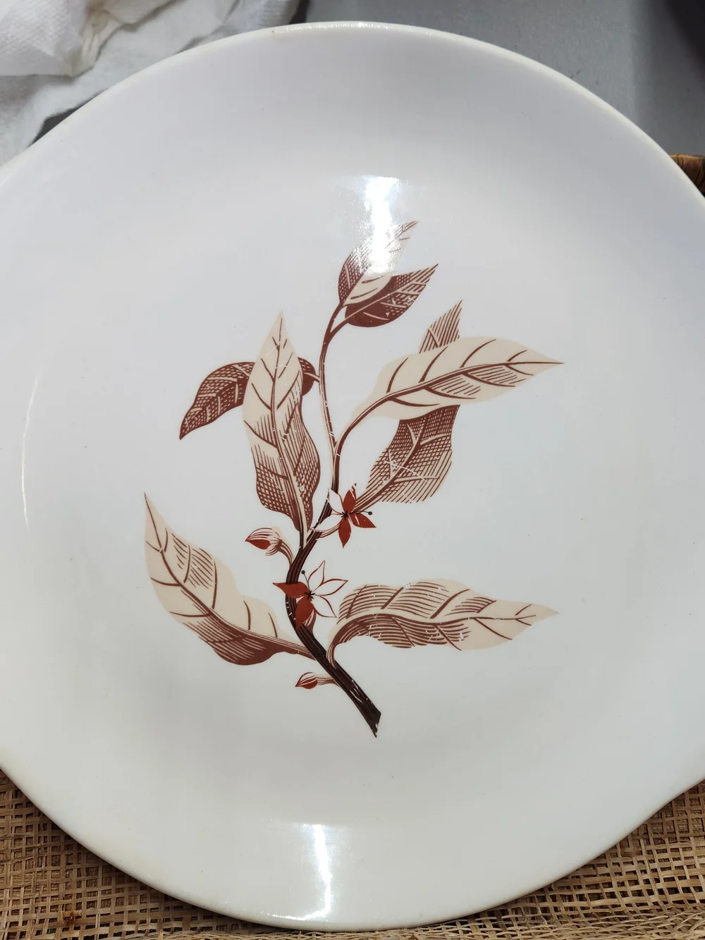 Vintage W.S. George Handled Oval Serving Platter S0818 Autumn Leaves MCM Chip